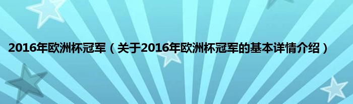 2016年欧洲杯冠军（关于2016年欧洲杯冠军的基本详情介绍）