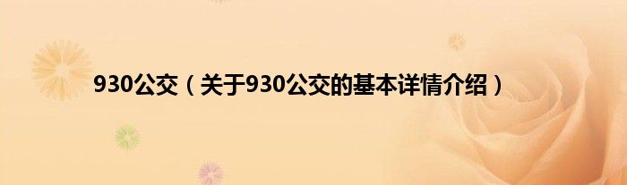 930公交（关于930公交的基本详情介绍）