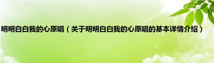 明明白白我的心原唱（关于明明白白我的心原唱的基本详情介绍）