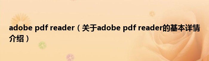 adobe pdf reader（关于adobe pdf reader的基本详情介绍）