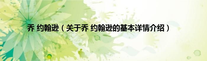 乔 约翰逊（关于乔 约翰逊的基本详情介绍）