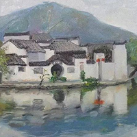 水彩画乡村小屋唯美风景图片