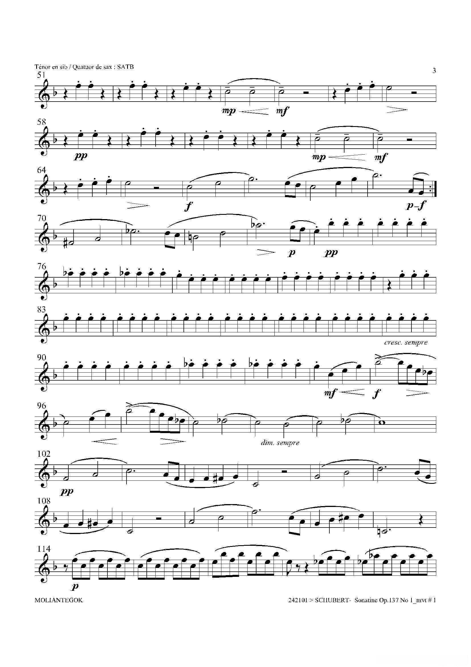 Sonatine Op.137 No 1（四重奏次中音萨克斯分谱）
