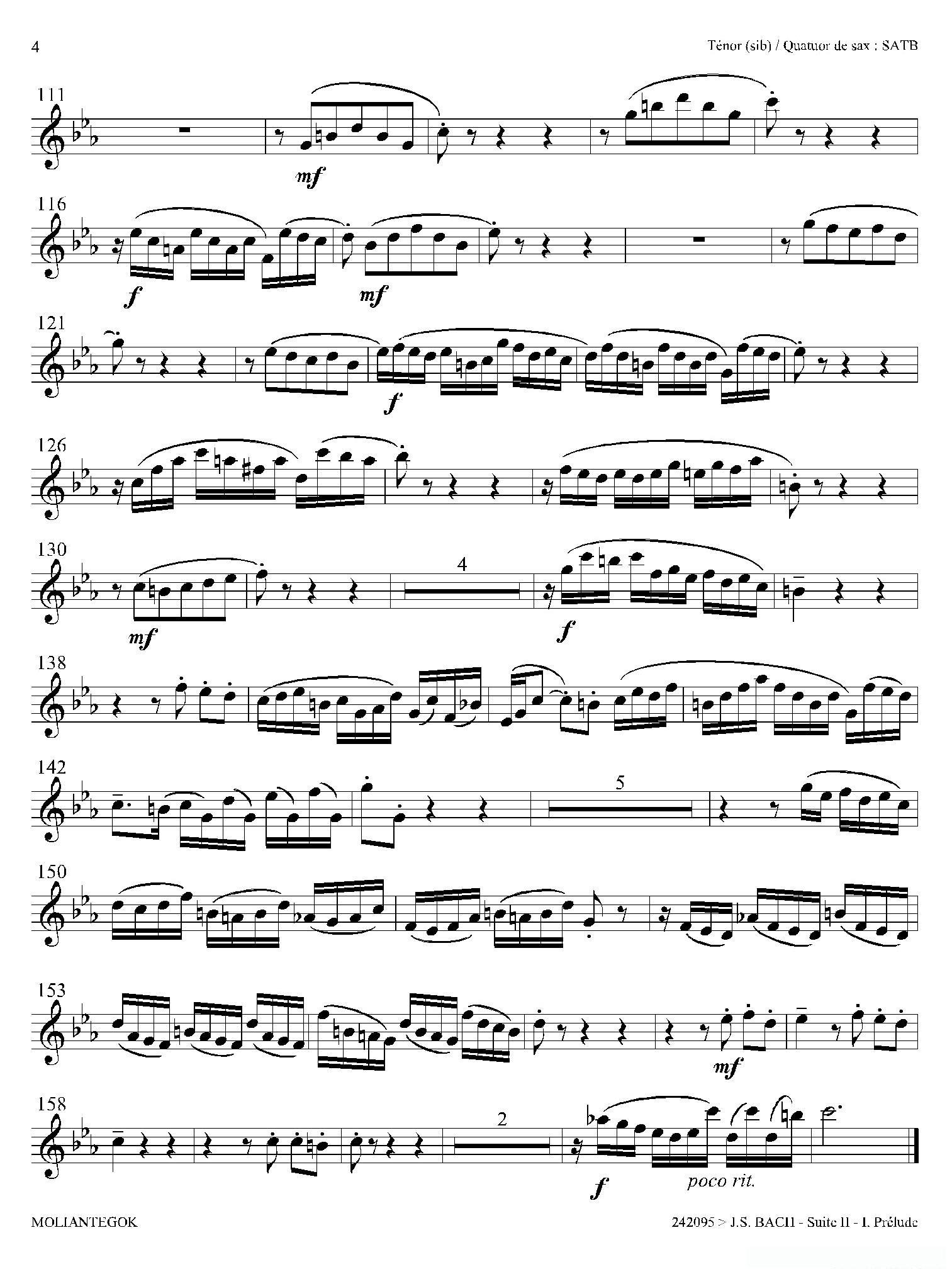 Suite anglaise No 2,BWV 807（法国组曲之二·前奏曲）（次中音萨克斯分谱）
