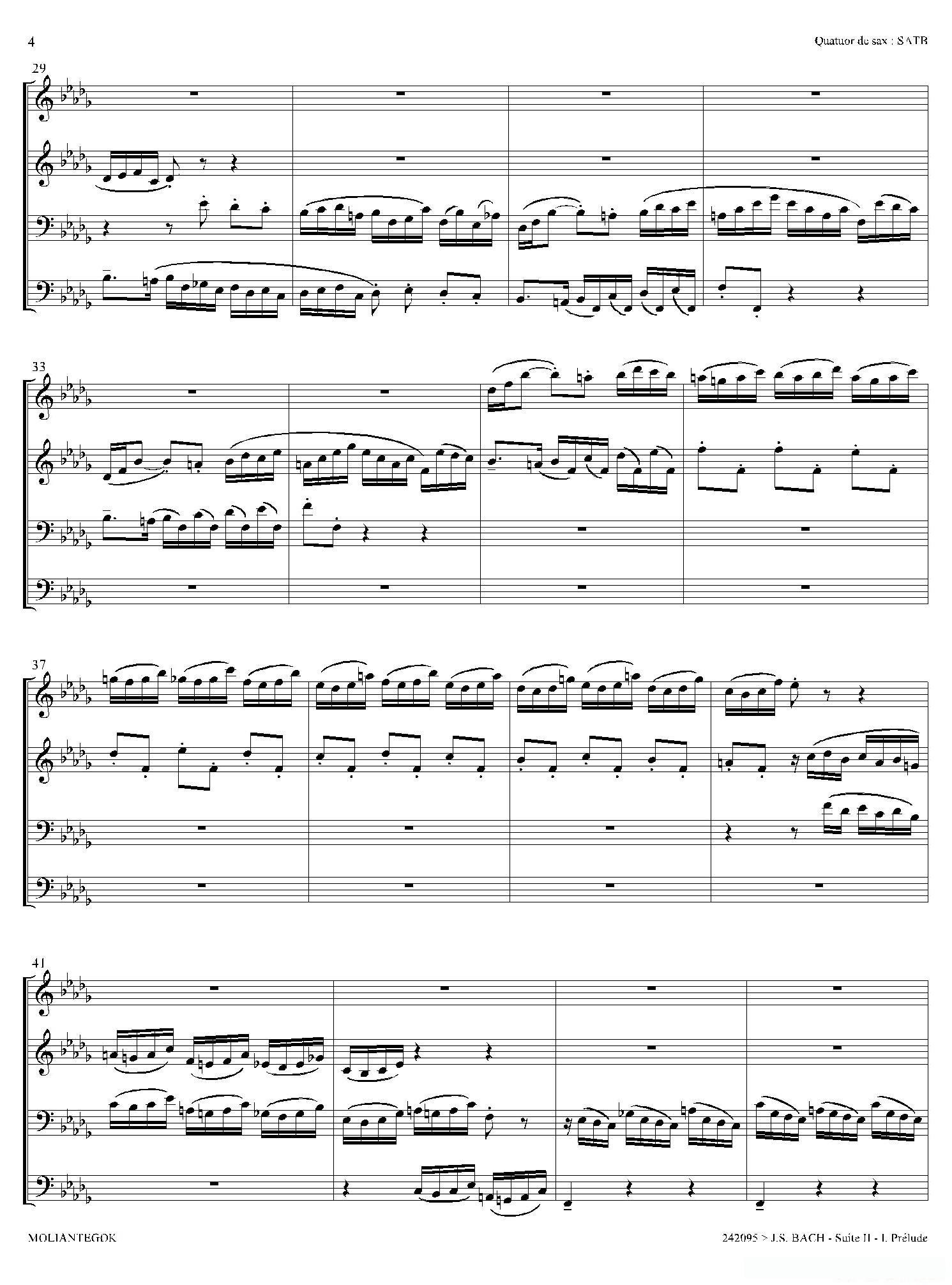 Suite anglaise No 2,BWV 807（法国组曲之二·前奏曲）（四重奏总谱）