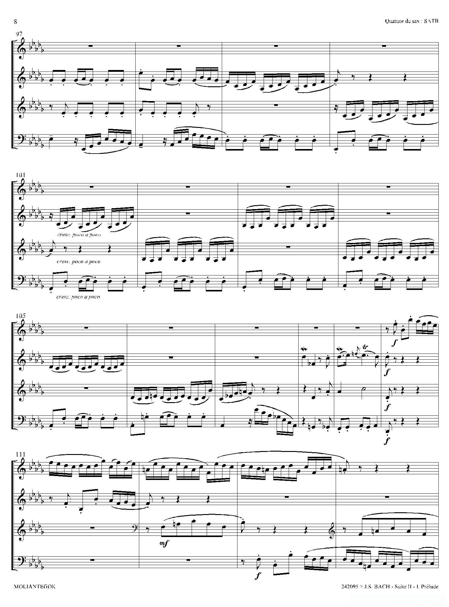 Suite anglaise No 2,BWV 807（法国组曲之二·前奏曲）（四重奏总谱）