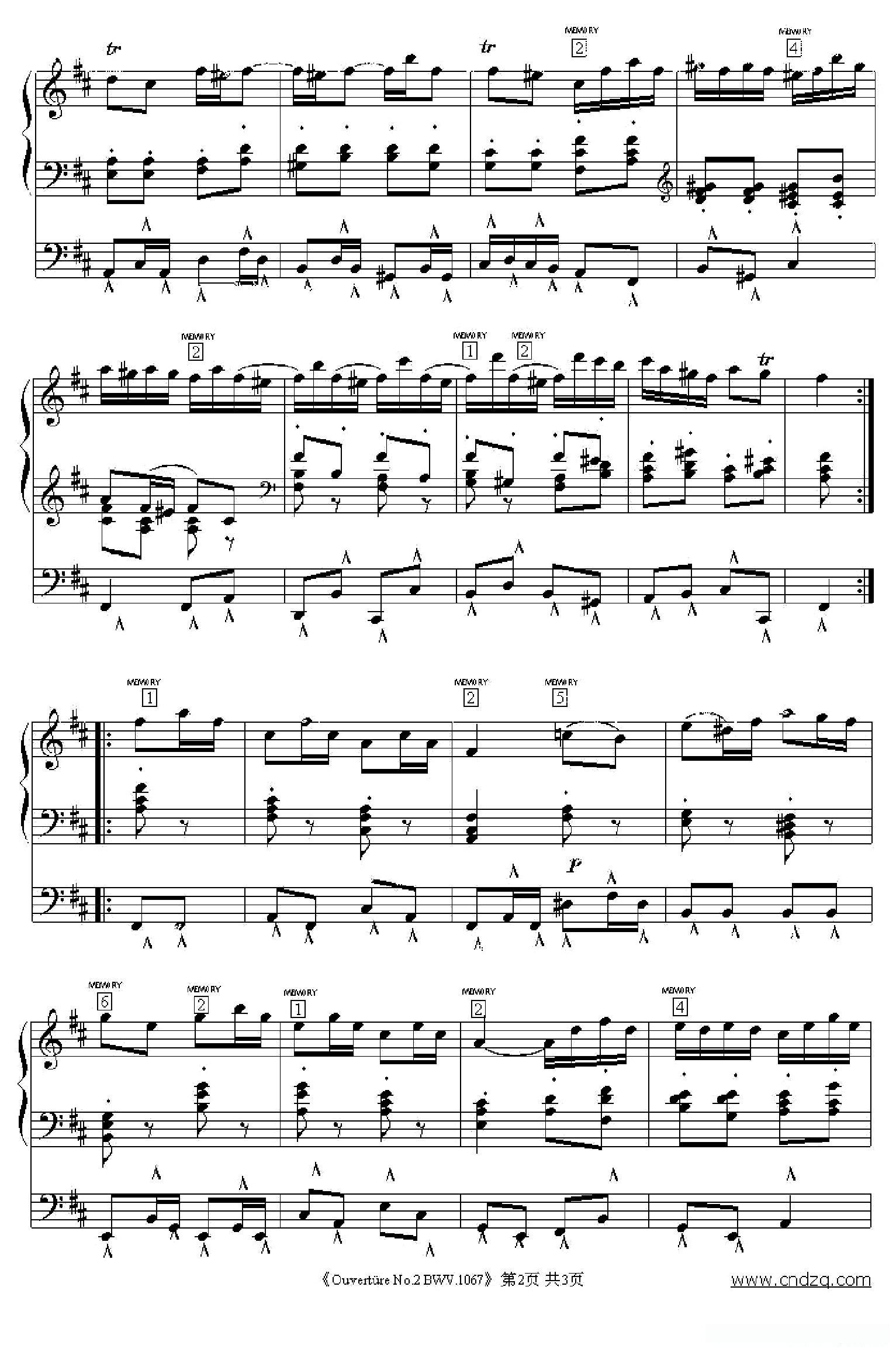 Ouverture No.2 BWV.1067（双排键电子琴谱）